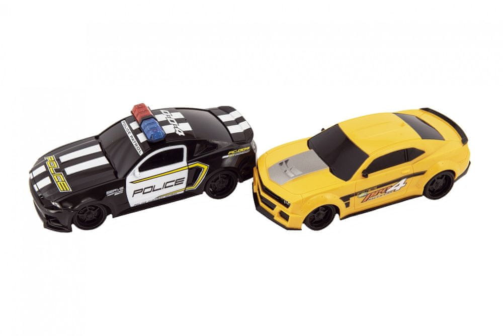 Teddies Auto RC 2ks policajná naháňačka plast žlté 18cm na diaľk. ovl. na bat. so svetlom v krabici 36x22x12